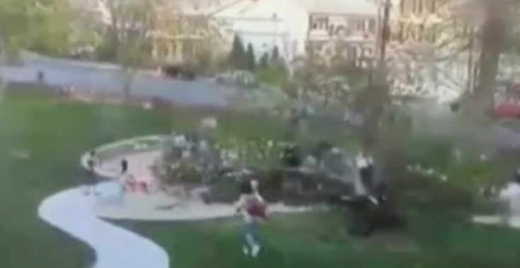 لحظة سقوط شجرة على طفلين في حديقة عامة 