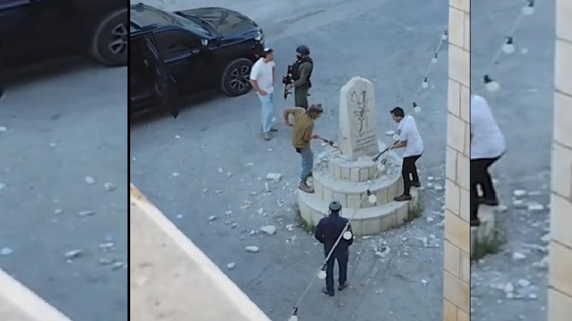 نائب في الكنيست الإسرائيلي يحطم نصباً تذكارياً جنوبي نابلس