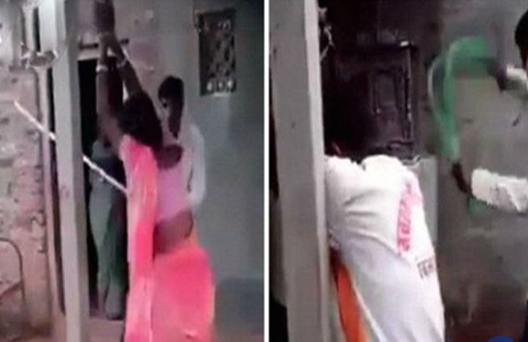 هندي يجلد زوجته و صديقها أمام حشد من الناس دفاعاً عن شرفه