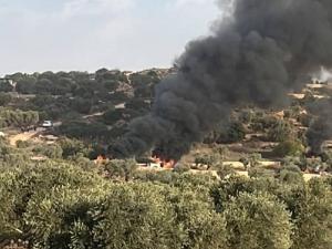 مستوطنون يحرقون 3 مركبات في ترمسعيا ويهاجمون قاطفي زيتون في أبو فلاح وبرقة